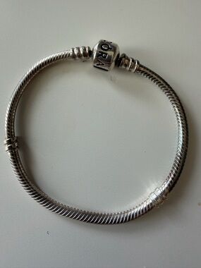 Pandora Silver Tone Snake Chain Charm Bracelet Barrel Clasp 7 In